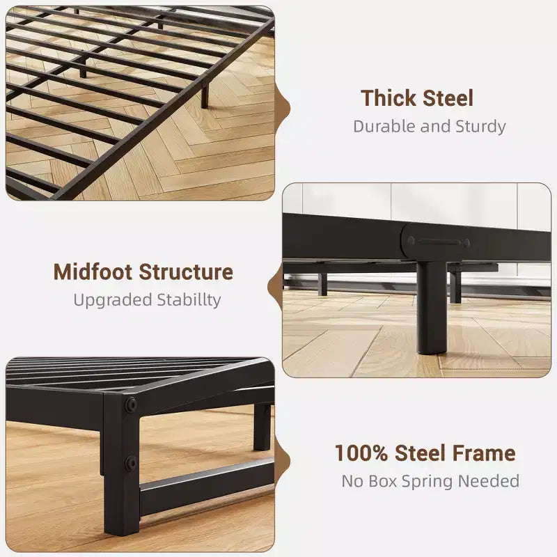 Low Bed Frame 6 Inch Heavy Duty Metal Platform Bed Frame Low Profile, Mattress Foundation, No Box Spring Needed
