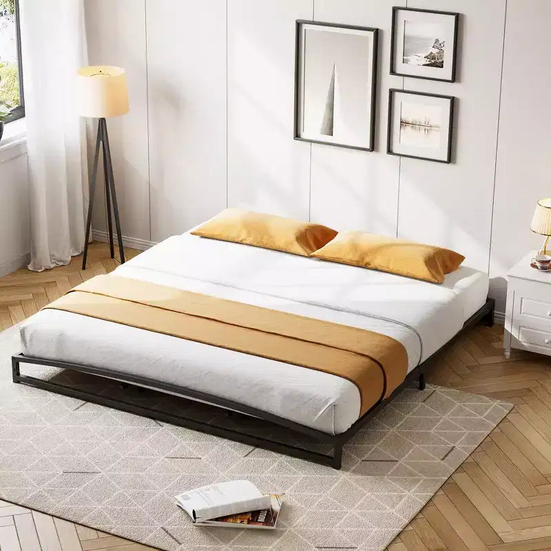 Low Bed Frame 6 Inch Heavy Duty Metal Platform Bed Frame Low Profile, Mattress Foundation, No Box Spring Needed