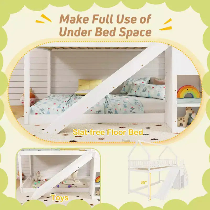 Costway Twin Over Twin Bunk Bed with Slide & Staircase with Storage Compartments White/Gray