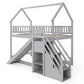Costway Twin Over Twin Bunk Bed with Slide & Staircase with Storage Compartments White/Gray