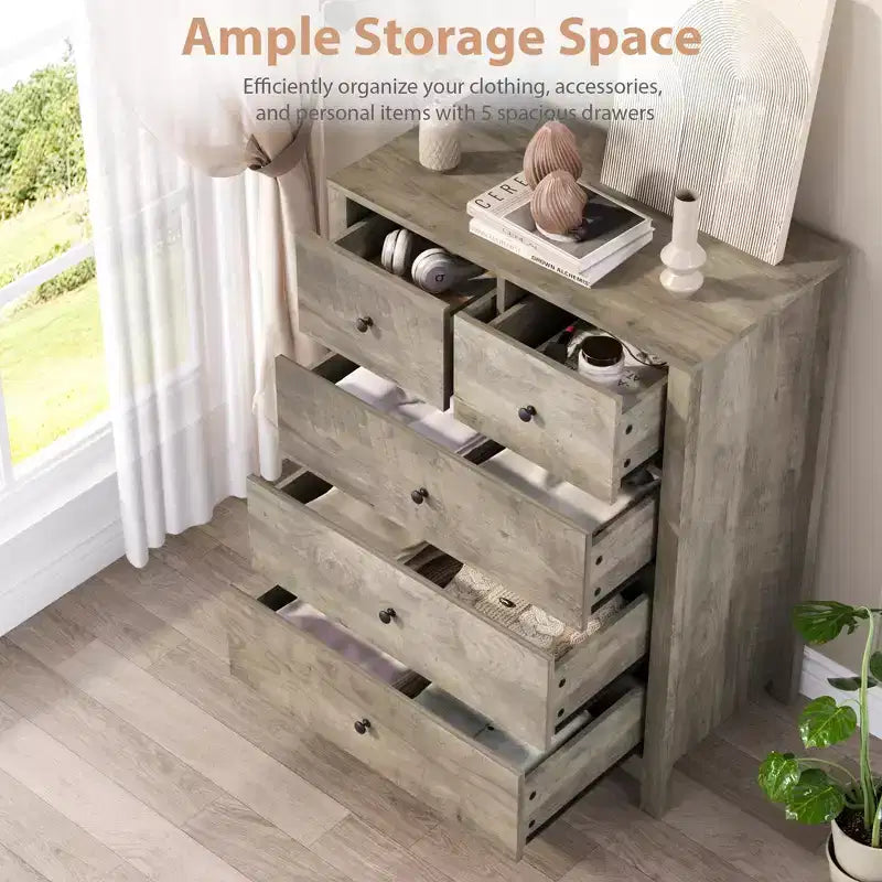 Modern Tall Dresser, Drawer Storage Chest for Bedroom, Wooden Organizer with Drawers for Entryway Hallway