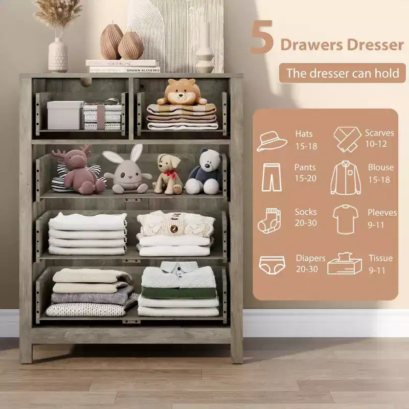 Modern Tall Dresser, Drawer Storage Chest for Bedroom, Wooden Organizer with Drawers for Entryway Hallway