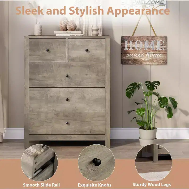 Modern Tall Dresser, Drawer Storage Chest for Bedroom, Wooden Organizer with Drawers for Entryway Hallway