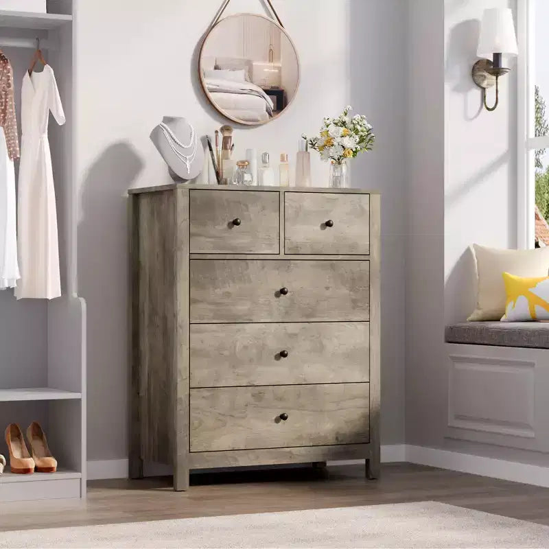 Modern Tall Dresser, Drawer Storage Chest for Bedroom, Wooden Organizer with Drawers for Entryway Hallway