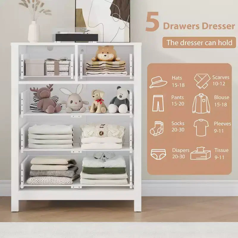 Modern Tall Dresser, Drawer Storage Chest for Bedroom, Wooden Organizer with Drawers for Entryway Hallway