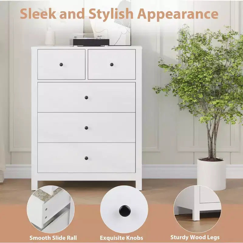 Modern Tall Dresser, Drawer Storage Chest for Bedroom, Wooden Organizer with Drawers for Entryway Hallway