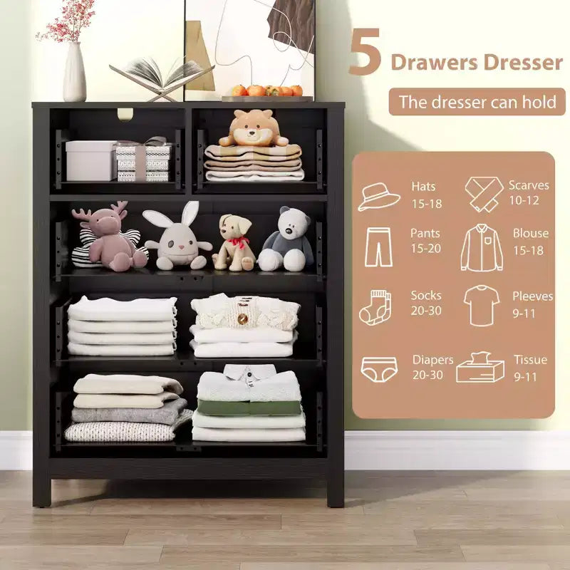 Modern Tall Dresser, Drawer Storage Chest for Bedroom, Wooden Organizer with Drawers for Entryway Hallway