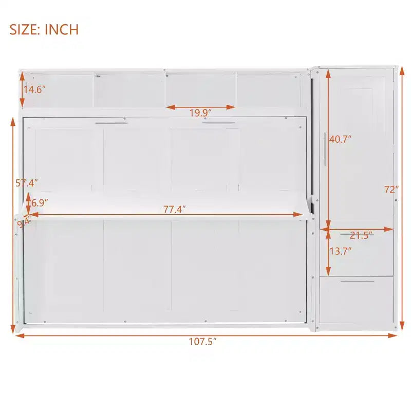 CLIHOME Full Size Murphy Bed MDF Wall Bed with Closet and 2 Drawers