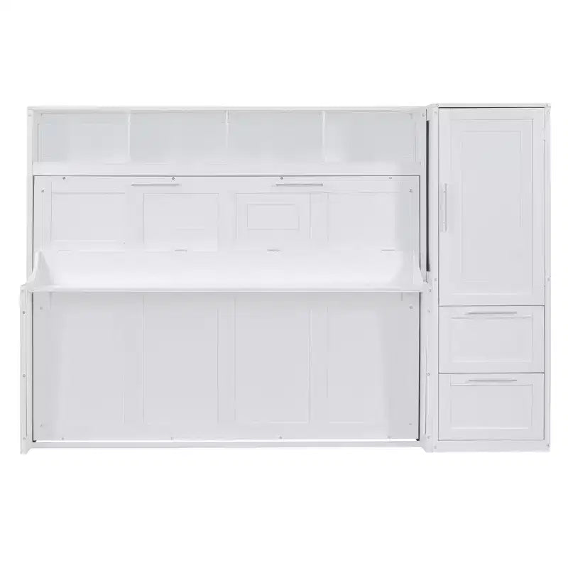 CLIHOME Full Size Murphy Bed MDF Wall Bed with Closet and 2 Drawers