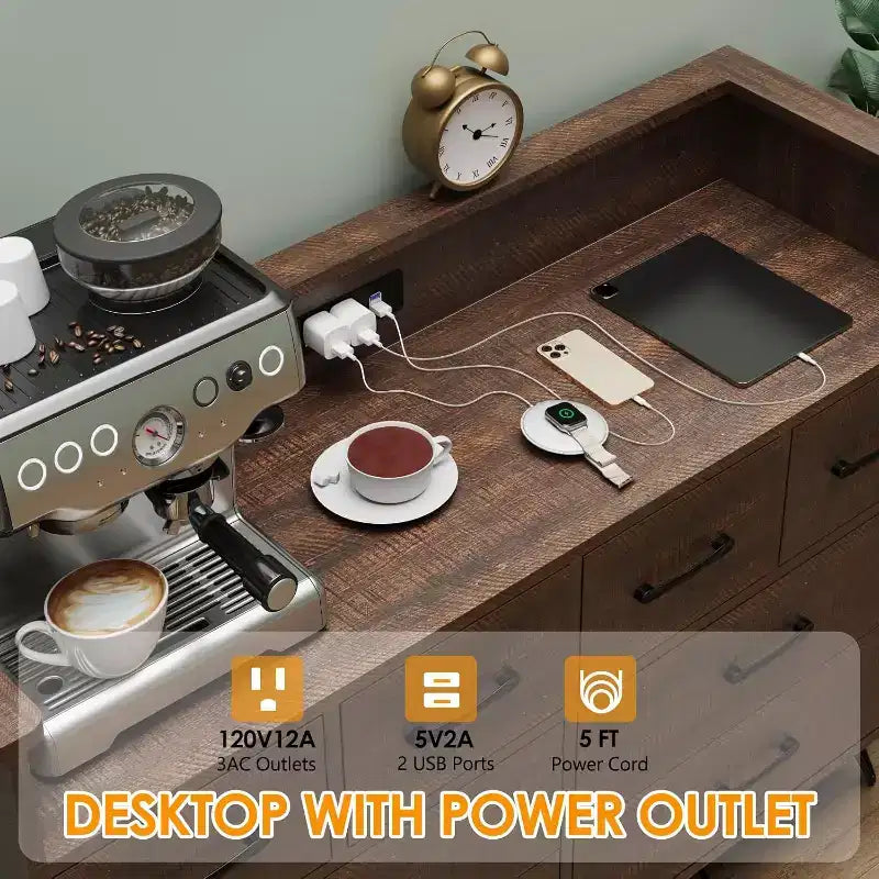 Zstar 8 Drawers Dresser for Bedroom, Living Room, Entryway with LED Light & Charging Station