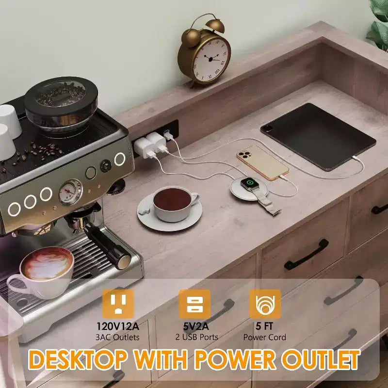 Zstar 8 Drawers Dresser for Bedroom, Living Room, Entryway with LED Light & Charging Station