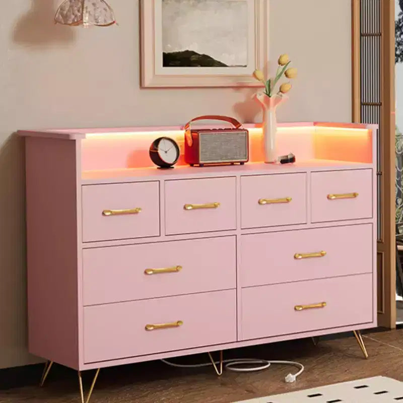 Zstar 8 Drawers Dresser for Bedroom, Living Room, Entryway with LED Light & Charging Station