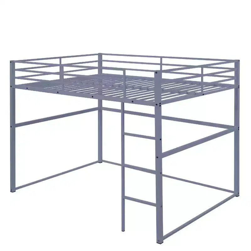 Metal Loft Bed Full Size, Loft Bed Frame with Safety Guard Rails and Flat Ladder, Twin Loft Bed for Kids Teens Adults, Gray