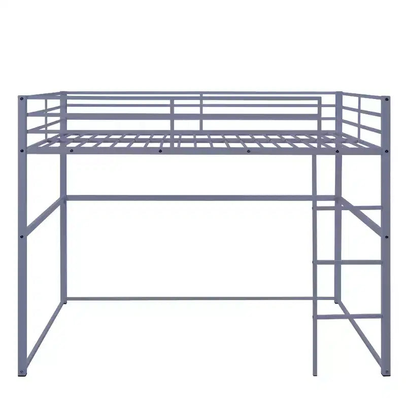 Metal Loft Bed Full Size, Loft Bed Frame with Safety Guard Rails and Flat Ladder, Twin Loft Bed for Kids Teens Adults, Gray