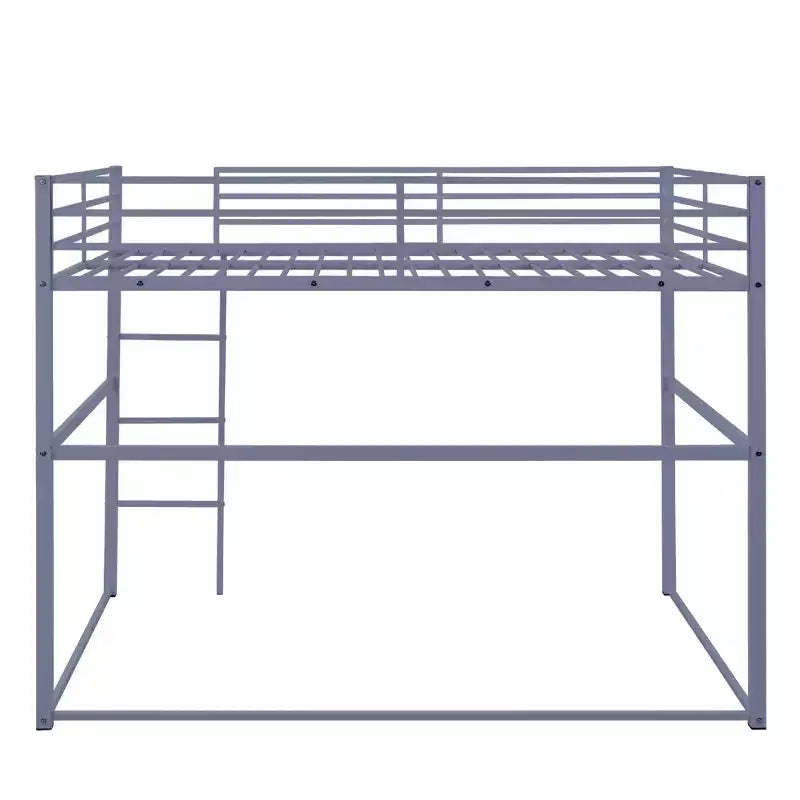 Metal Loft Bed Full Size, Loft Bed Frame with Safety Guard Rails and Flat Ladder, Twin Loft Bed for Kids Teens Adults, Gray