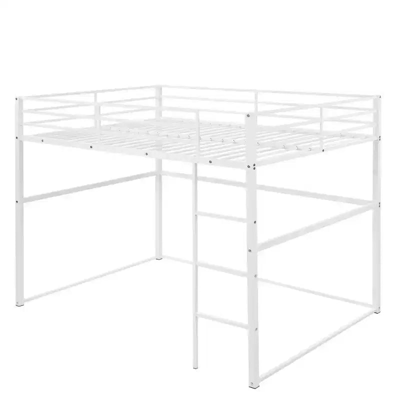 Metal Loft Bed Full Size, Loft Bed Frame with Safety Guard Rails and Flat Ladder, Twin Loft Bed for Kids Teens Adults, Gray