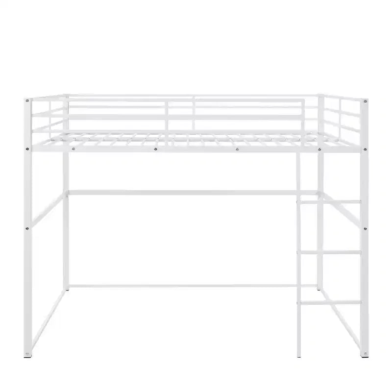 Metal Loft Bed Full Size, Loft Bed Frame with Safety Guard Rails and Flat Ladder, Twin Loft Bed for Kids Teens Adults, Gray