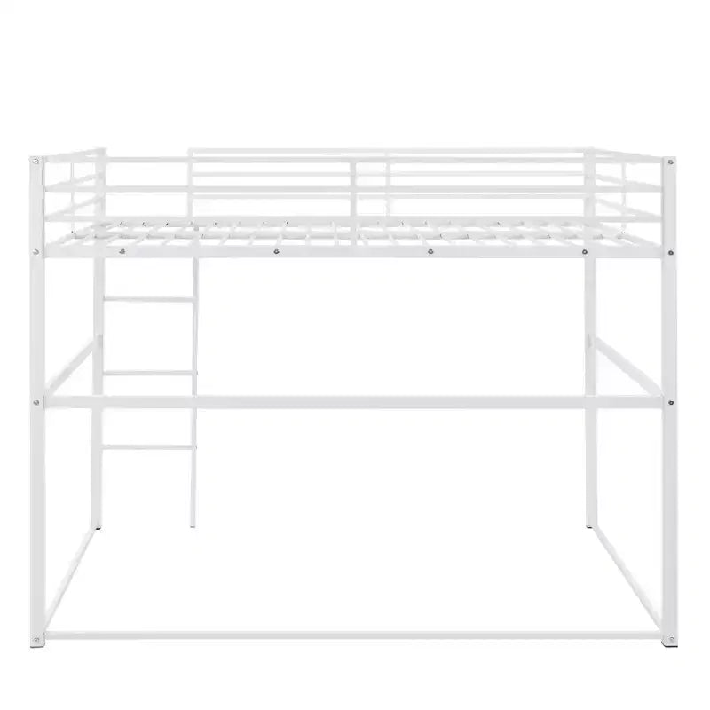 Metal Loft Bed Full Size, Loft Bed Frame with Safety Guard Rails and Flat Ladder, Twin Loft Bed for Kids Teens Adults, Gray