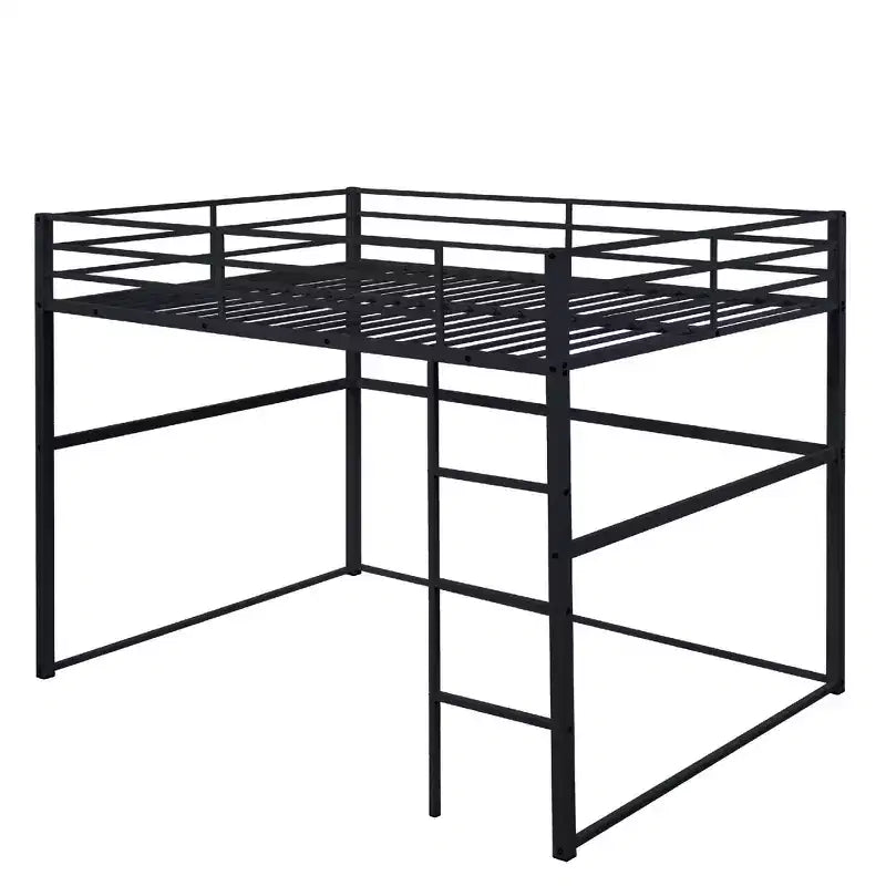 Metal Loft Bed Full Size, Loft Bed Frame with Safety Guard Rails and Flat Ladder, Twin Loft Bed for Kids Teens Adults, Gray