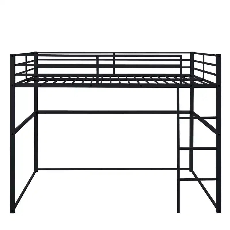 Metal Loft Bed Full Size, Loft Bed Frame with Safety Guard Rails and Flat Ladder, Twin Loft Bed for Kids Teens Adults, Gray