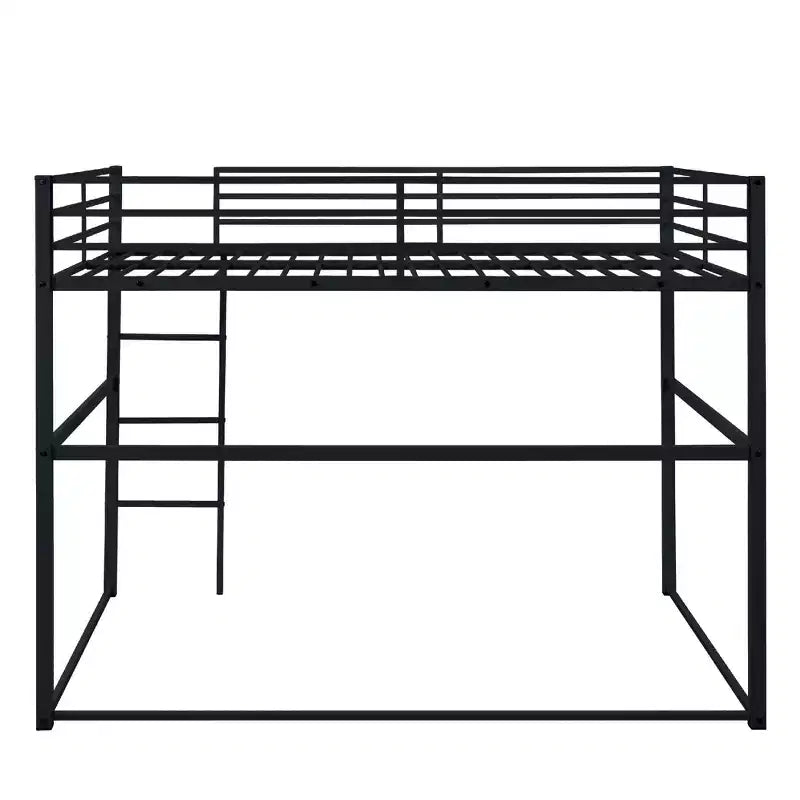Metal Loft Bed Full Size, Loft Bed Frame with Safety Guard Rails and Flat Ladder, Twin Loft Bed for Kids Teens Adults, Gray