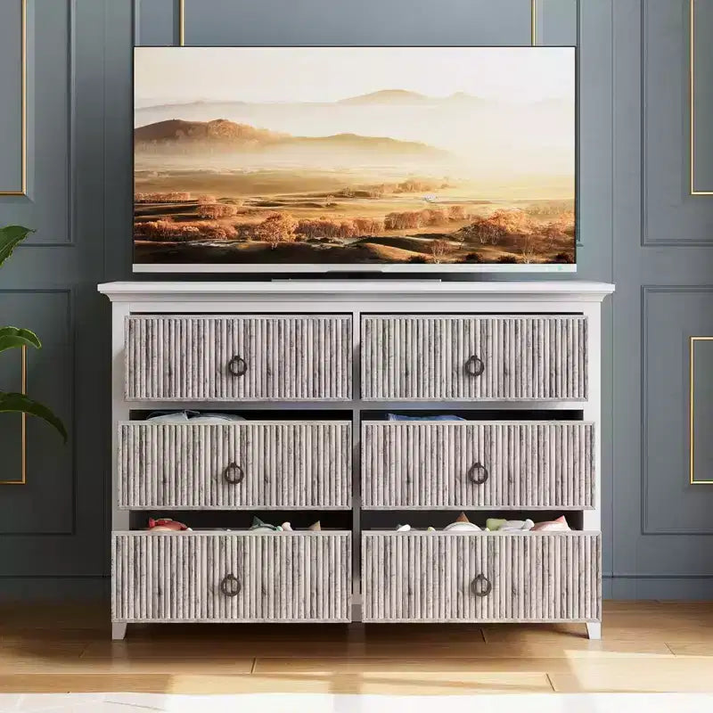 GustoWave 6 Drawer Dressers for Bedroom, Chest of Drawers with Storage & Waveform Fluted Panel Design