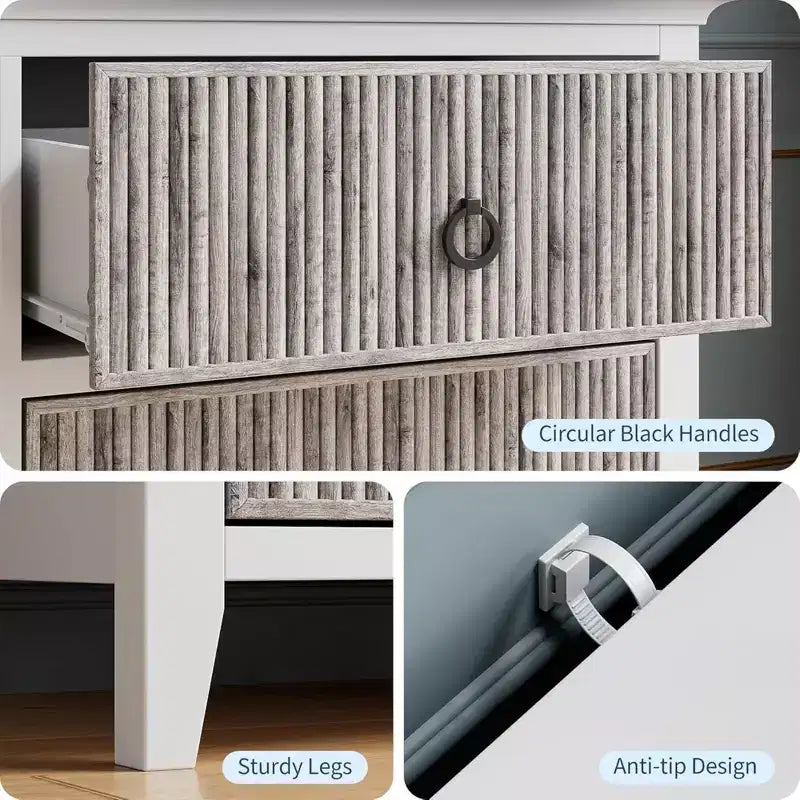 GustoWave 6 Drawer Dressers for Bedroom, Chest of Drawers with Storage & Waveform Fluted Panel Design