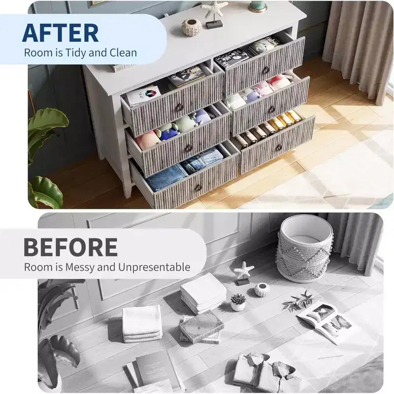 GustoWave 6 Drawer Dressers for Bedroom, Chest of Drawers with Storage & Waveform Fluted Panel Design