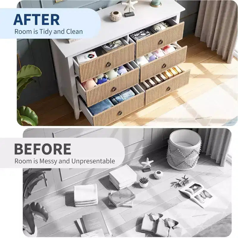 GustoWave 6 Drawer Dressers for Bedroom, Chest of Drawers with Storage & Waveform Fluted Panel Design