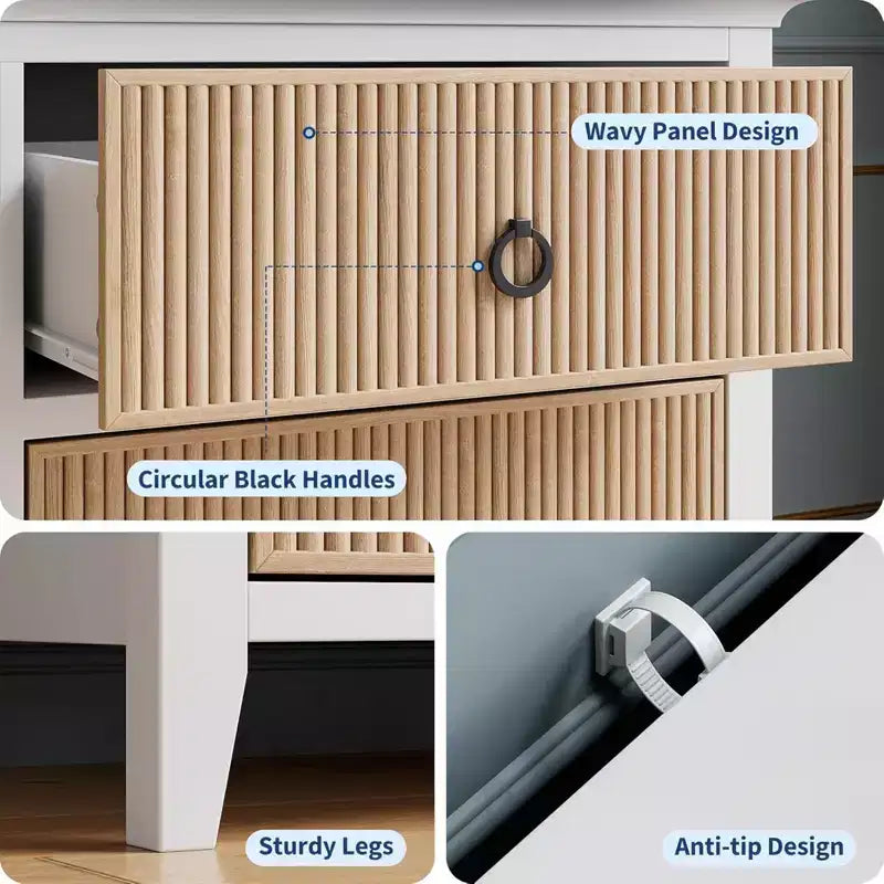 GustoWave 6 Drawer Dressers for Bedroom, Chest of Drawers with Storage & Waveform Fluted Panel Design