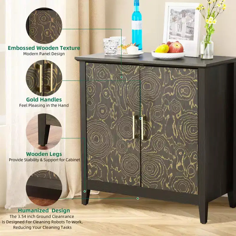 2 Doors Accent Cabinet Decorative Storage Cabinet for Living Room with Adjustable Shelf, Bedroom,