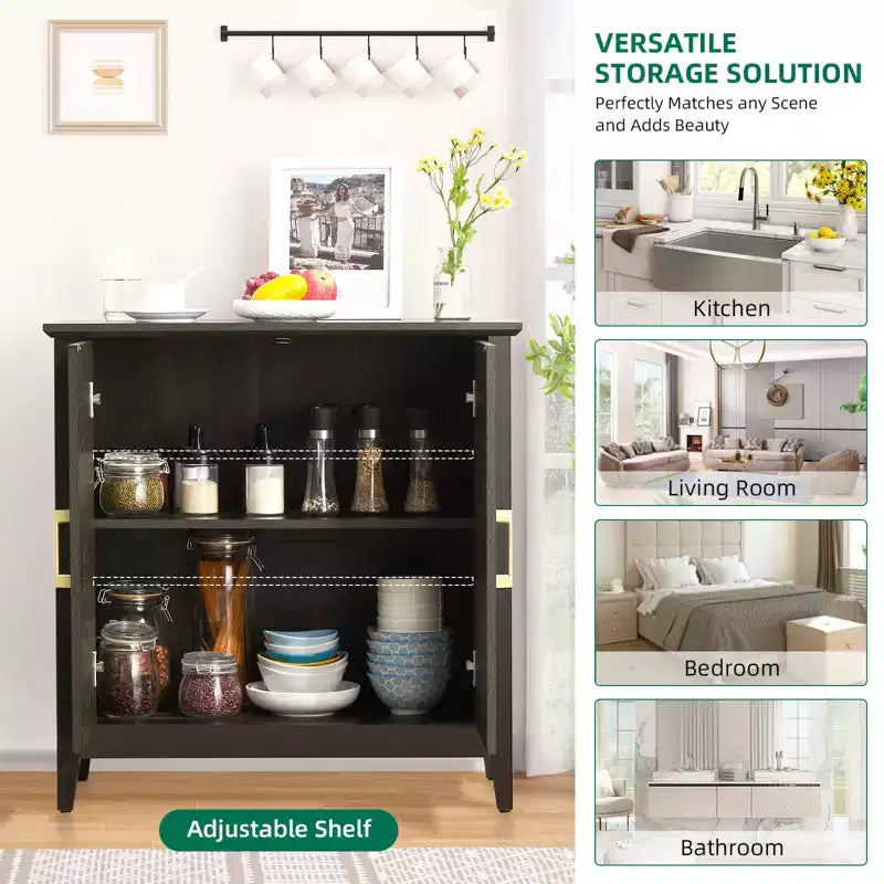 2 Doors Accent Cabinet Decorative Storage Cabinet for Living Room with Adjustable Shelf, Bedroom,