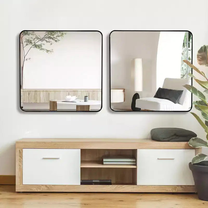 36 in. Black Aluminum Framed Square Wall Decor Mirror for Bathroom Vanity