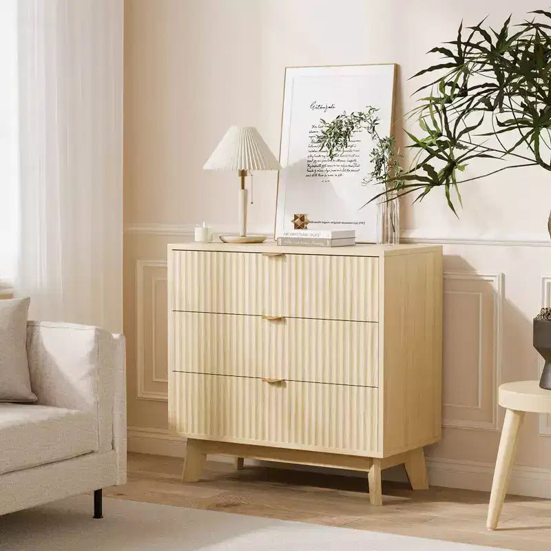 3 Drawer Dressers, Modern Fluted Closet Dressers Chest of Drawers, for Bedroom Living Room, Hallway,