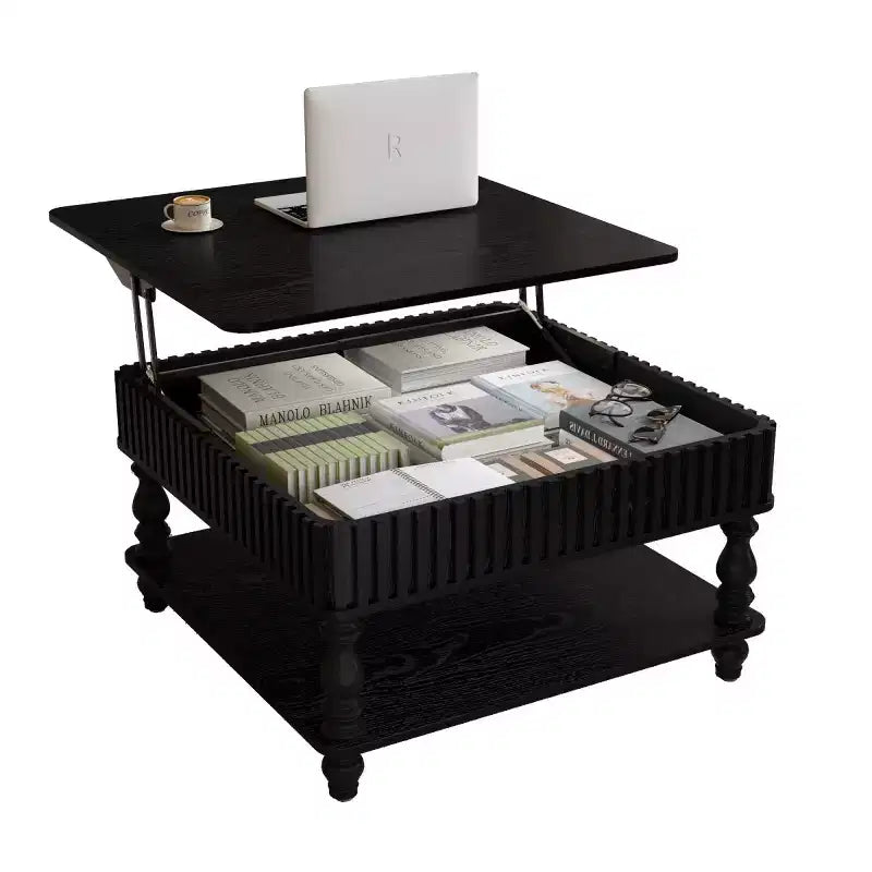 31.5 Modern Lift-Top Coffee Table with Storage, Retro Square Coffee Table with Solid Wood Legs, Stylish End Table for Living Room-Panipeachy