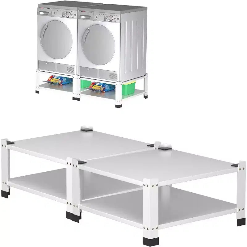 2-Pack Laundry Pedestal for Washer and Dryer with Storage Shelf, 28 Wide 14 High Universal Steel Stand with 800lb Capacity, White