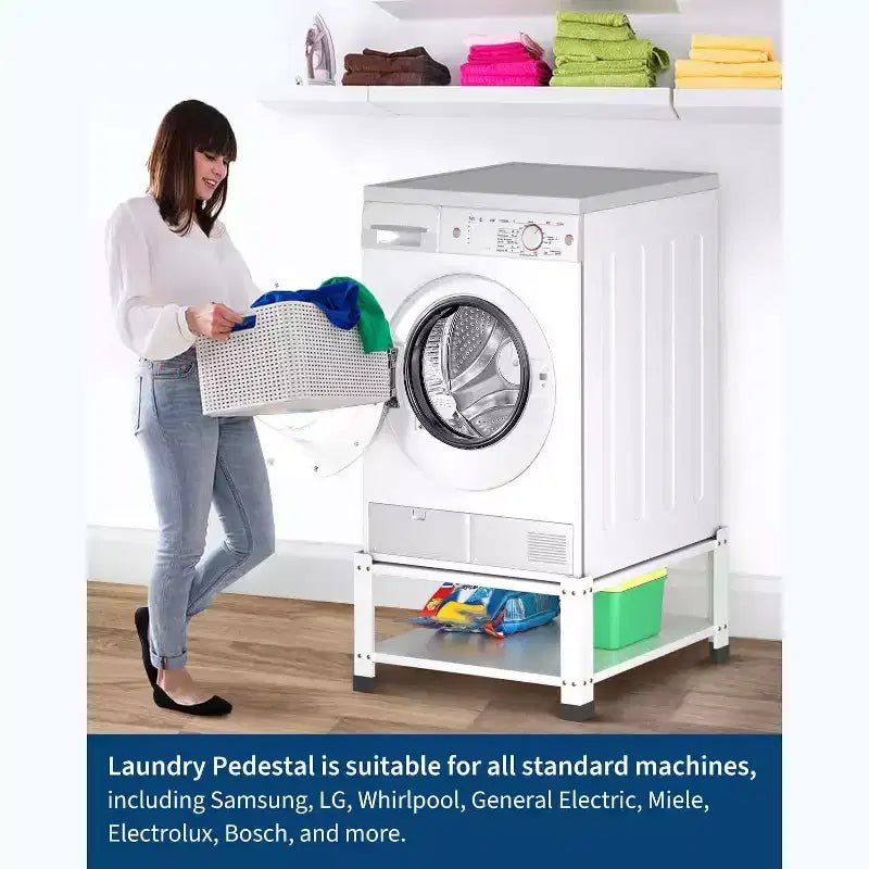 2-Pack Laundry Pedestal for Washer and Dryer with Storage Shelf, 28 Wide 14 High Universal Steel Stand with 800lb Capacity, White
