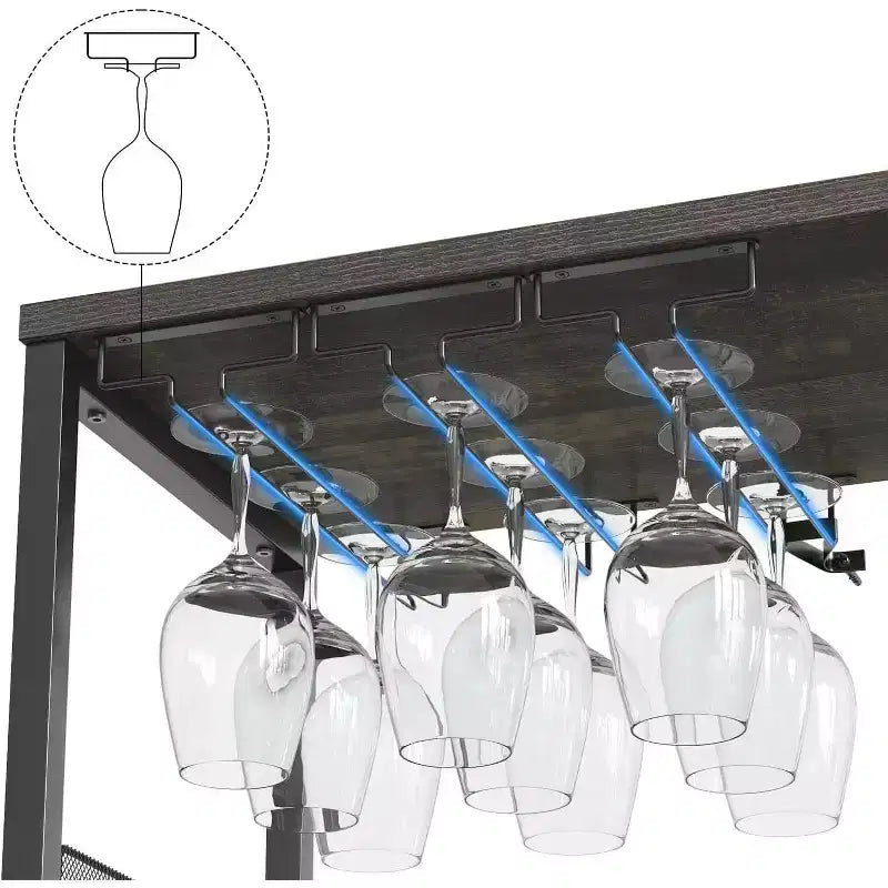 3-Tier Bar Cabinet with Detachable Wine Rack, Adjustable Shelves, Glass Holders, Buffet Sideboard for Dining Room Kitchen Living Room