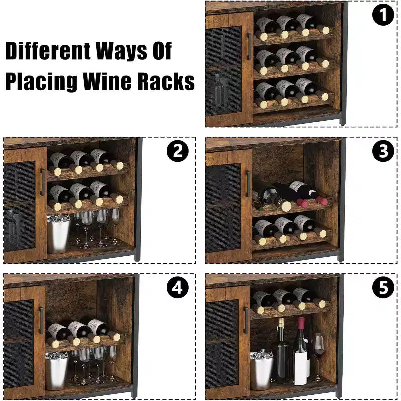 3-Tier Bar Cabinet with Detachable Wine Rack, Adjustable Shelves, Glass Holders, Buffet Sideboard for Dining Room Kitchen Living Room