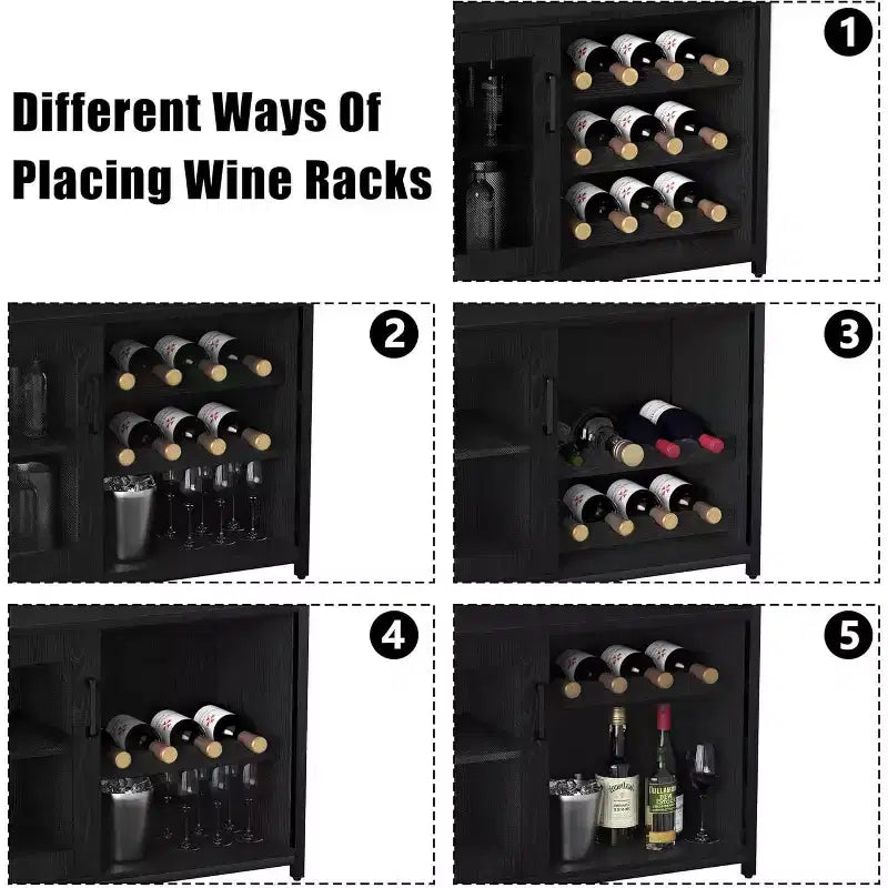 3-Tier Bar Cabinet with Detachable Wine Rack, Adjustable Shelves, Glass Holders, Buffet Sideboard for Dining Room Kitchen Living Room