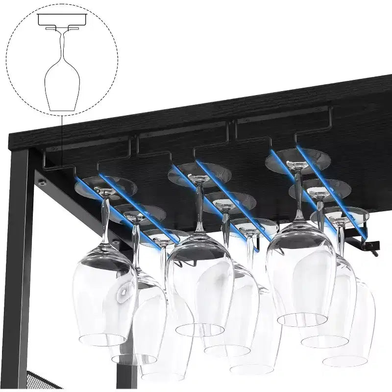 3-Tier Bar Cabinet with Detachable Wine Rack, Adjustable Shelves, Glass Holders, Buffet Sideboard for Dining Room Kitchen Living Room
