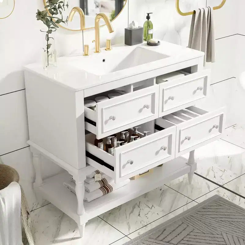 36 Bathroom Vanity with Sink, Bathroom Storage Cabinet with Drawers, Wood Single Sink Bathroom Vanity