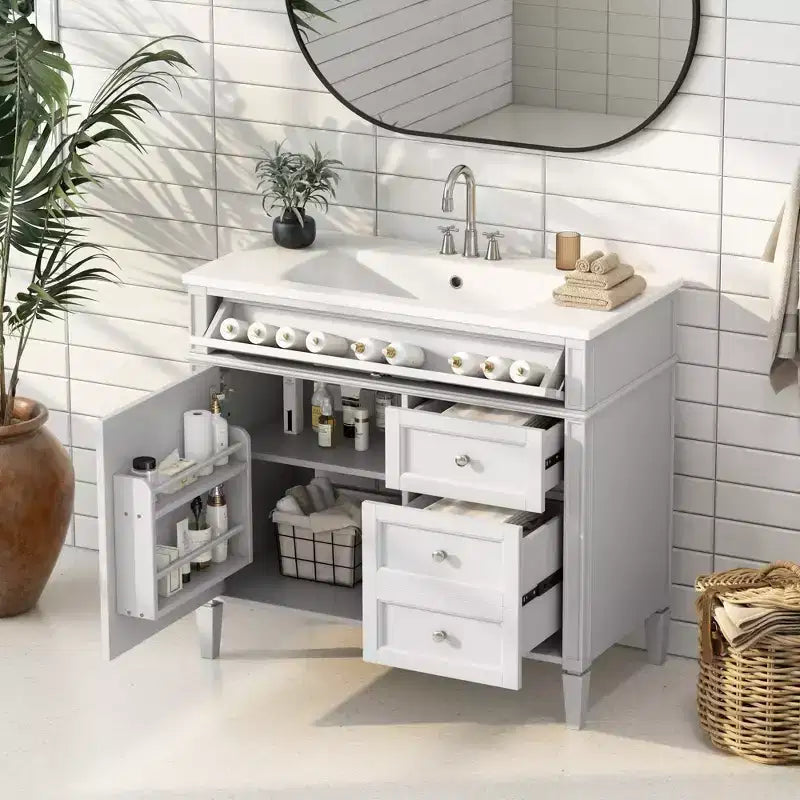 36Bathroom Vanity with Sink, Bathroom Storage Cabinet with Drawers, Single Sink Bathroom Vanity