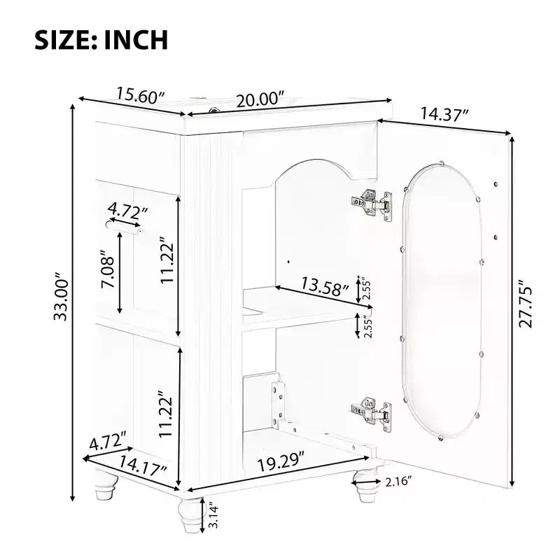 20 Small Bathroom Vanity Sink Combo with Storage , Bathroom Floor Cabinet with Adjustable Shelf