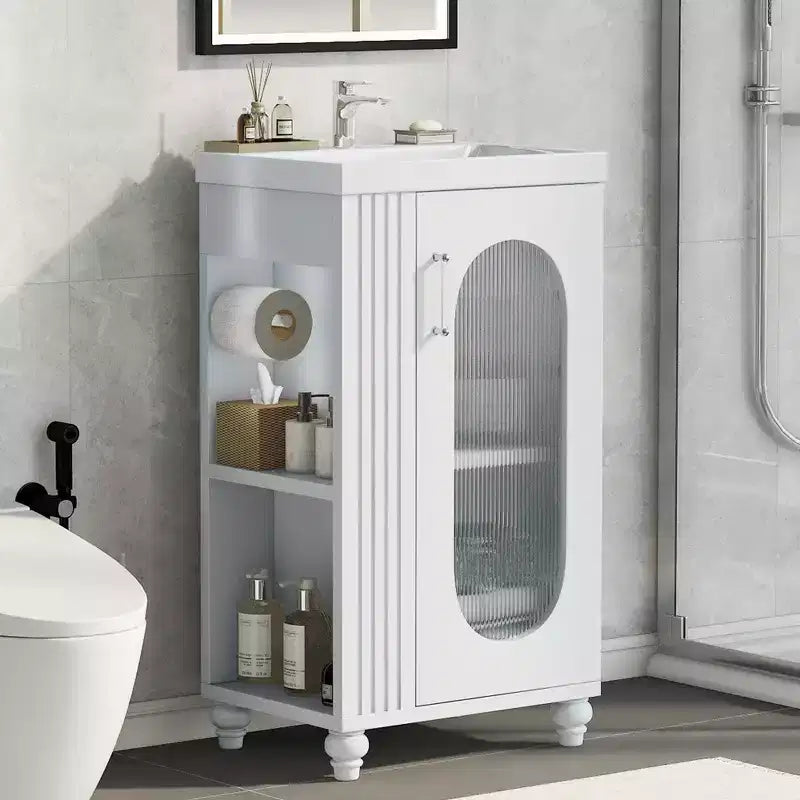 20 Small Bathroom Vanity Sink Combo with Storage , Bathroom Floor Cabinet with Adjustable Shelf