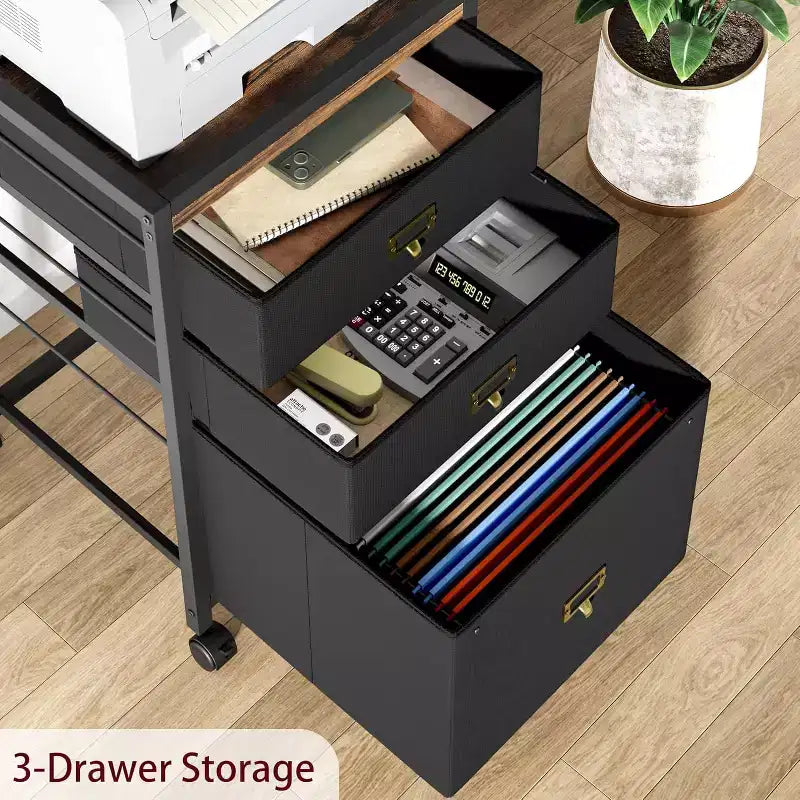 3 drawer filing cabinet is designed to keep the office machines, paper, files, and supplies organized.