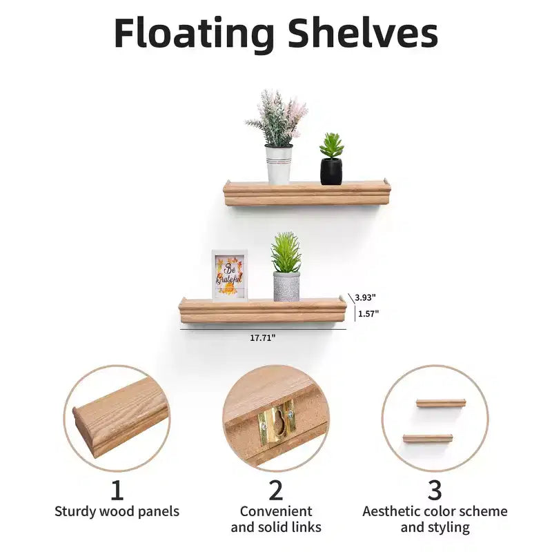 17.9 Maple Floating Shelf C invisible-bracket wood wall mount, perfect bathroom/bedroom/kitchen dcor or book/plant display, easy install.