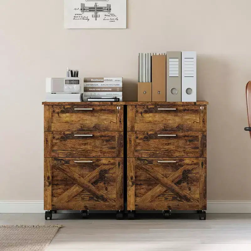 3-Drawer File Cabinet with Lock, Mobile Under Desk Filing Cabinet for Home Office, Wood Storage Organizer for Letter/a4/Legal Size Documents