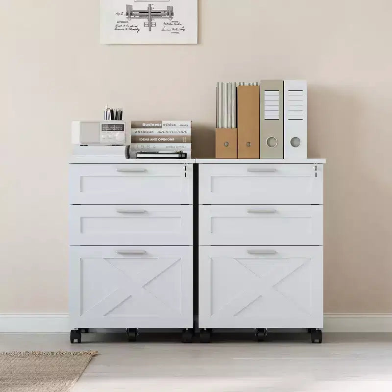 3-Drawer File Cabinet with Lock, Mobile Under Desk Filing Cabinet for Home Office, Wood Storage Organizer for Letter/a4/Legal Size Documents