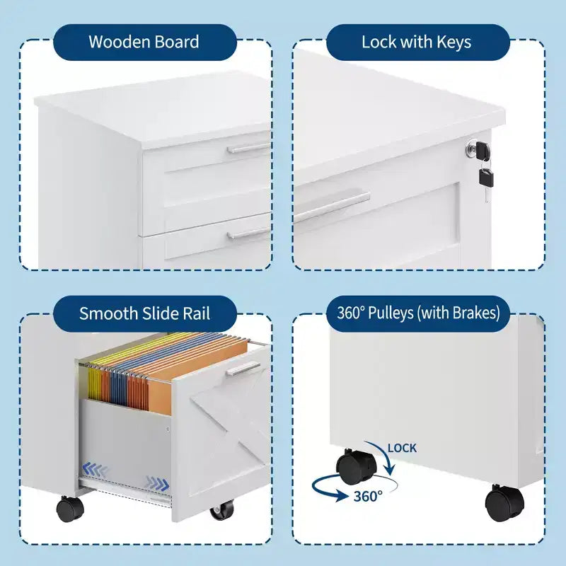 3-Drawer File Cabinet with Lock, Mobile Under Desk Filing Cabinet for Home Office, Wood Storage Organizer for Letter/a4/Legal Size Documents